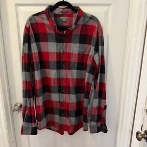 Eddie Bauer Mens TXL Plaid Flannel Long Sleeve‎ Button Down Shirt Red Black Gray